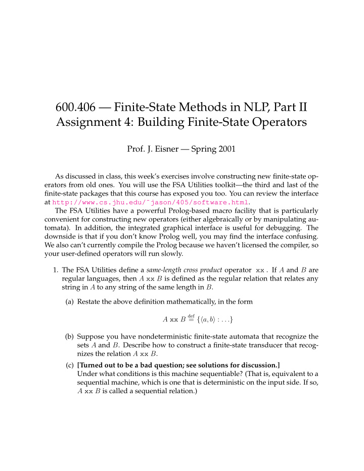 600 406 finite state methods in nlp part ii assignment 4