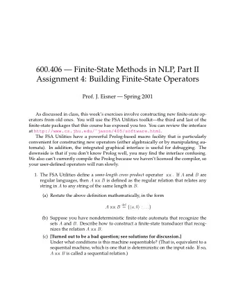 600.406  Finite-State Methods in NLP, Part II  Assignment 4: Building Finite-State Operators