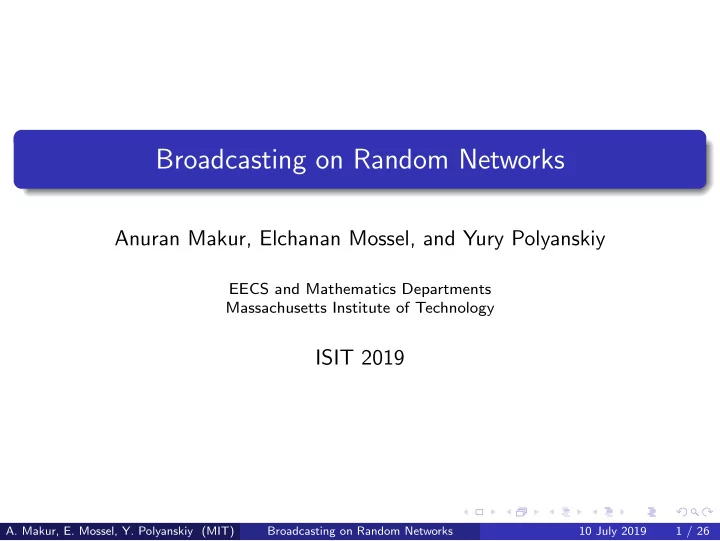 broadcasting on random networks