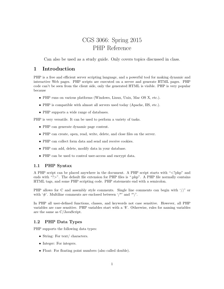 cgs 3066 spring 2015 php reference