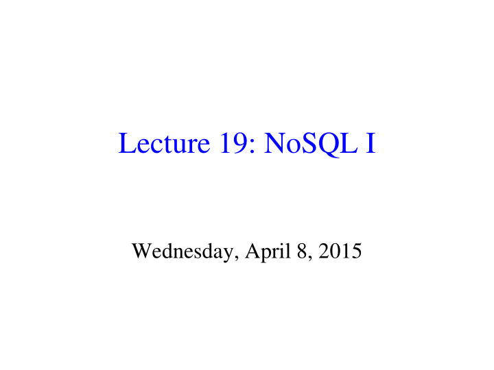 lecture 19 nosql i