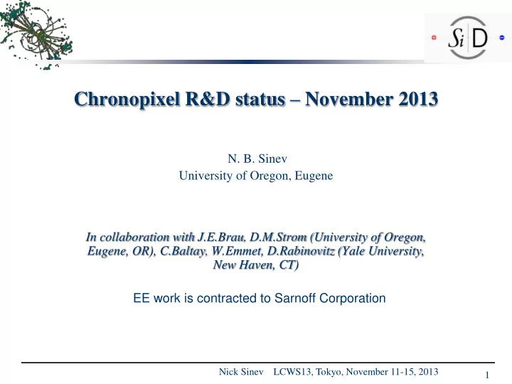 chronopixel r d status november 2013