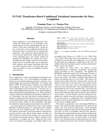 T-CVAE: Transformer-Based Conditioned Variational Autoencoder for Story  Completion Tianming Wang