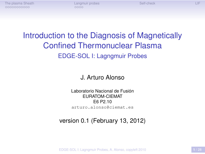 introduction to the diagnosis of magnetically confined