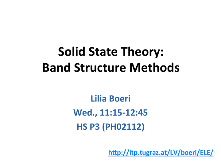 solid state theory band structure methods
