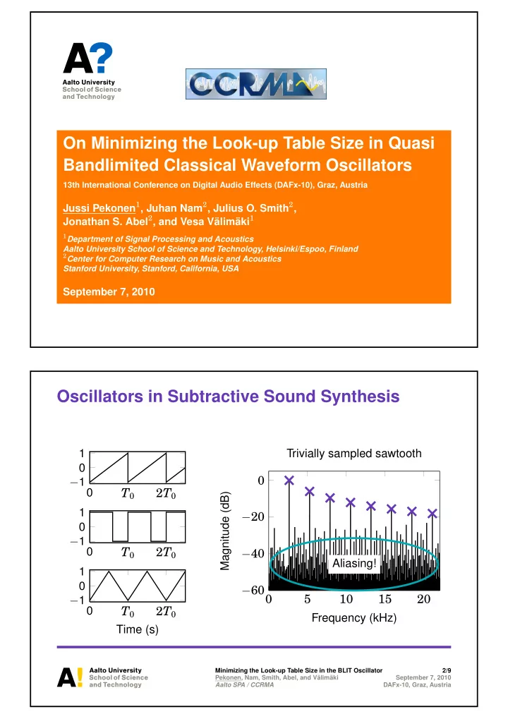 on minimizing the look up table size in quasi bandlimited
