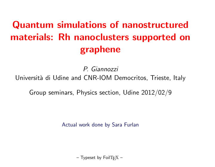 quantum simulations of nanostructured materials rh