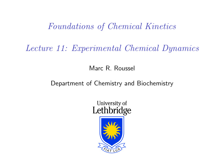 foundations of chemical kinetics lecture 11 experimental