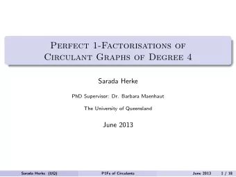 Perfect 1-Factorisations of  Circulant Graphs of Degree 4  Sarada Herke  PhD Supervisor: Dr.