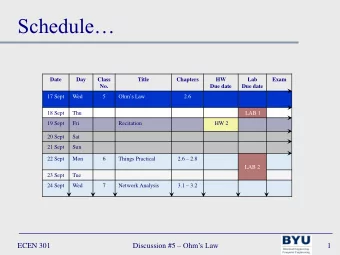 Schedule  Date  Day  Class  Title  Chapters  HW  Lab  Exam  No.  Due date  Due date  Ohms Law