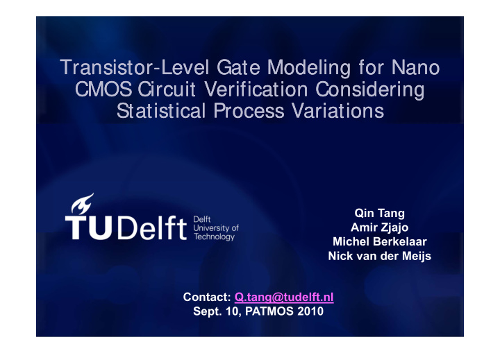 transistor level gate modeling for nano transistor level