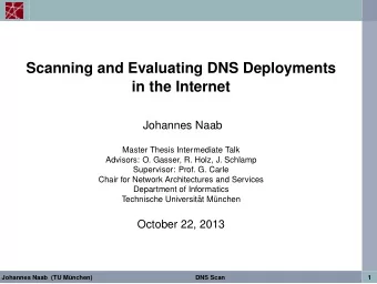 Scanning and Evaluating DNS Deployments  in the Internet  Johannes Naab  Master Thesis Intermediate