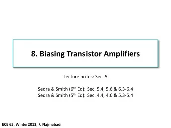 8. Biasing Transistor Amplifiers  Lecture notes: Sec. 5 Sedra &amp; Smith (6 th Ed): Sec. 5.4, 5.6