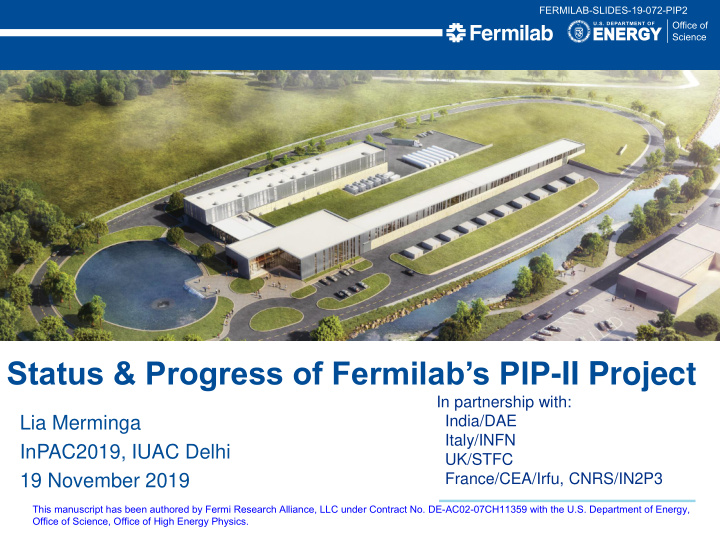 status progress of fermilab s pip ii project