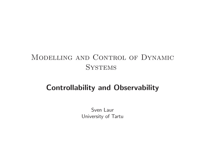 modelling and control of dynamic systems controllability
