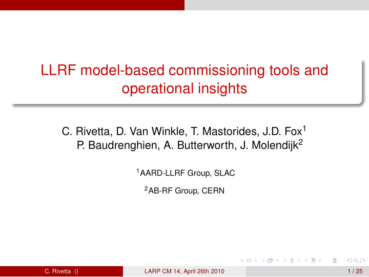 llrf model based commissioning tools and operational