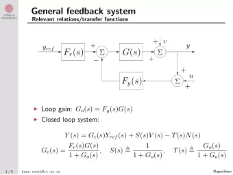 General feedback system  Relevant relations/transfer functions  +  v  +  y y ref F r ( s ) G ( s )