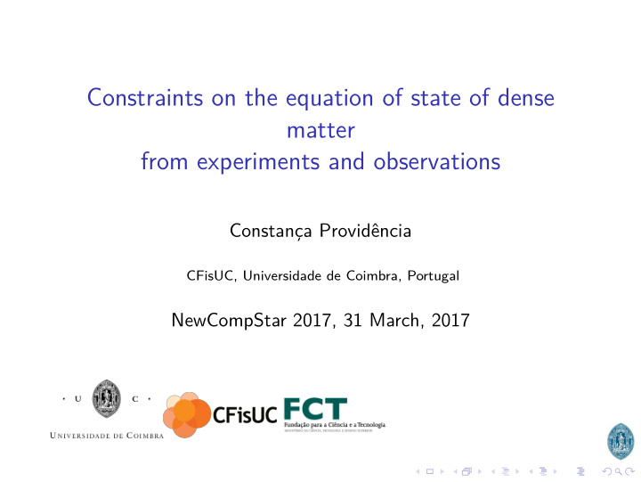 constraints on the equation of state of dense matter from
