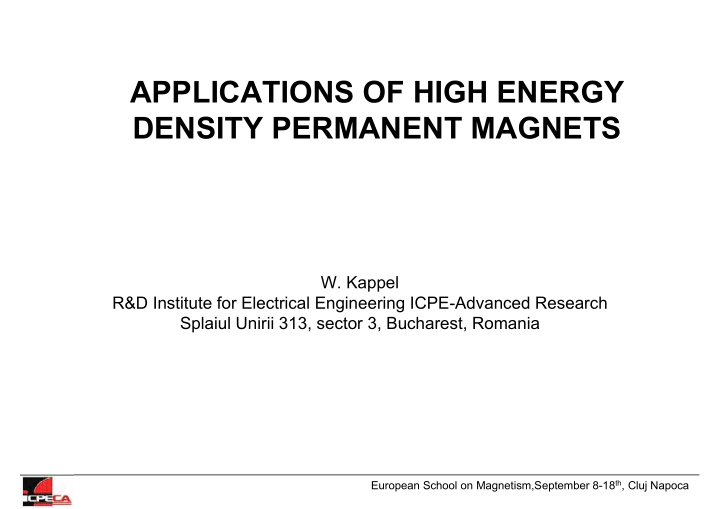 applications of high energy density permanent magnets