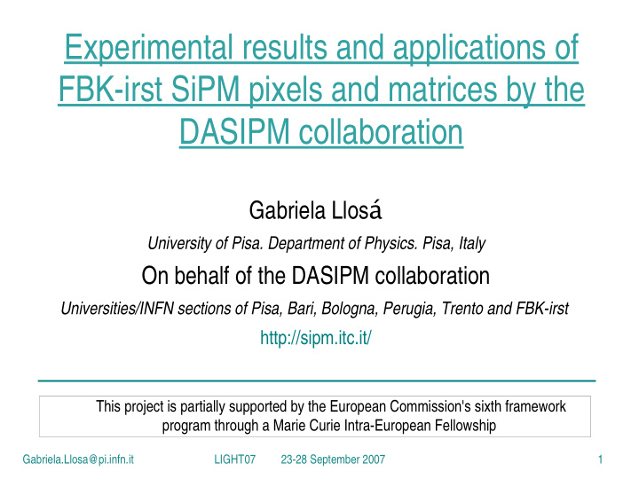 experimental results and applications of fbk irst sipm