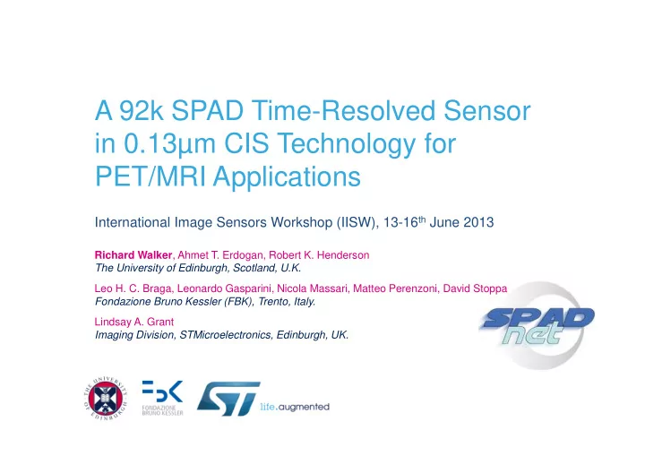 a 92k spad time resolved sensor in 0 13 m cis technology