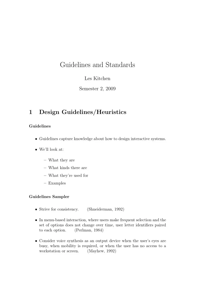 guidelines and standards