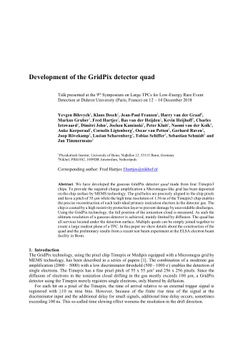 Development of the GridPix detector quad Talk presented at the 9 th Symposium on Large TPCs for