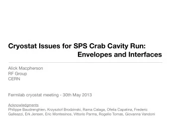 Cryostat Issues for SPS Crab Cavity Run:  Envelopes and Interfaces  Alick Macpherson  RF Group