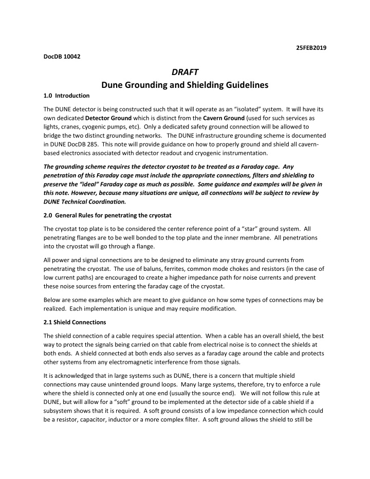 draft dune grounding and shielding guidelines