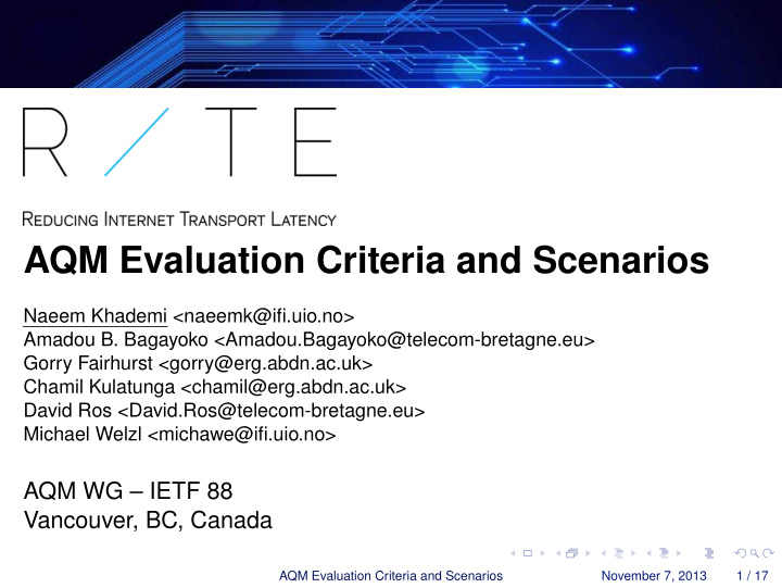 aqm evaluation criteria and scenarios