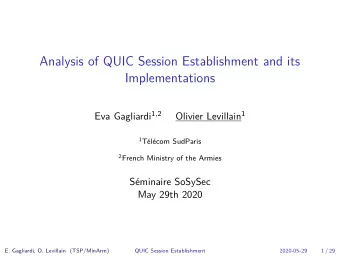 Analysis of QUIC Session Establishment and its  Implementations Eva Gagliardi 1 , 2 Olivier
