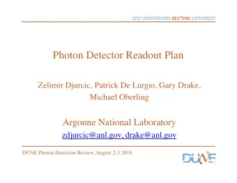 Photon Detector Readout Plan  Zelimir Djurcic, Patrick De Lurgio, Gary Drake,  Michael Oberling