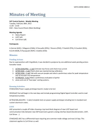 Minutes of Meeting SAT Control System - Weekly Meeting  Tuesday, February 28th, 2012  11.00 - 13.00