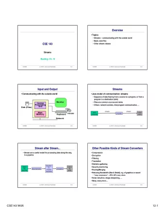 Overview  Topics  Streams  communicating with the outside world  Basic Java files  CSE