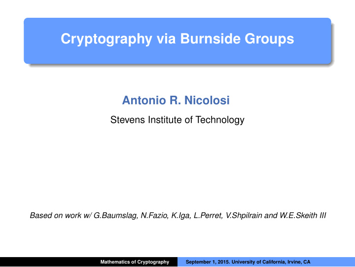 cryptography via burnside groups