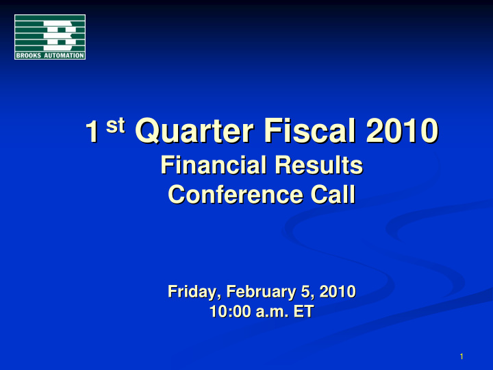 st quarter fiscal 2010