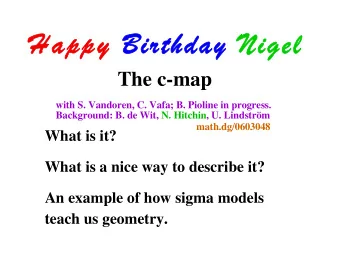 Happy Birthday  Happy  Birthday Nigel  Nigel  The c-map  with S. Vandoren, C. Vafa; B. Pioline in