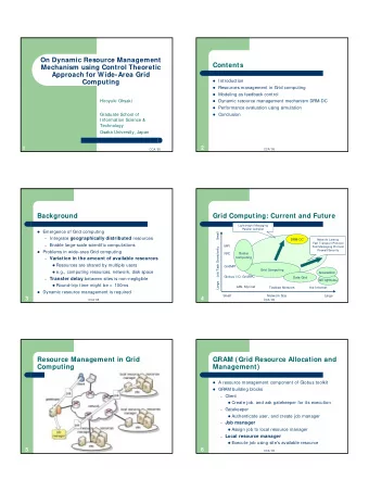 On Dynamic Resource Management  Contents  Mechanism using Control Theoretic  Approach for Wide-Area