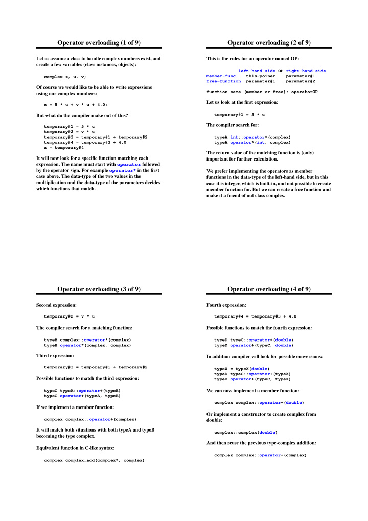 operator overloading 1 of 9 operator overloading 2 of 9