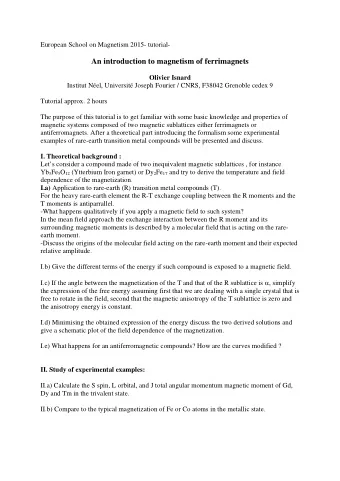 An introduction to magnetism of ferrimagnets  Olivier Isnard  Institut Nel, Universit Joseph