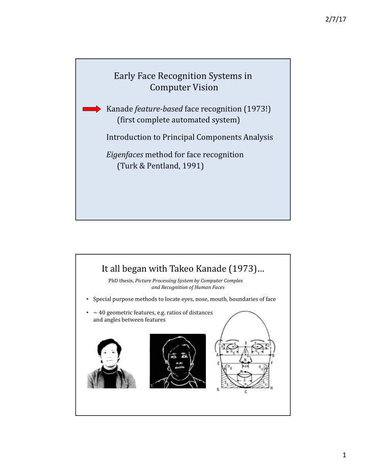 early face recognition systems in computer vision