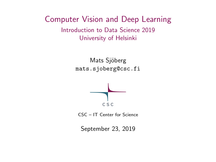 computer vision and deep learning