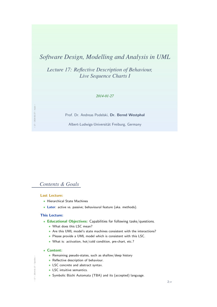 software design modelling and analysis in uml