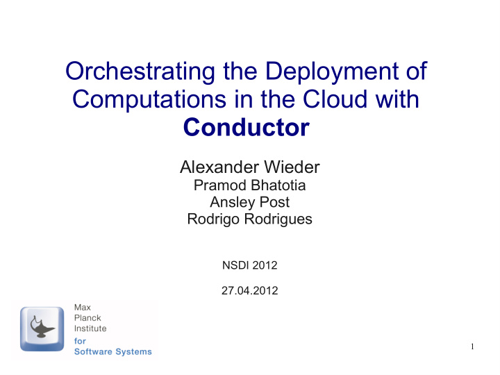 orchestrating the deployment of computations in the cloud