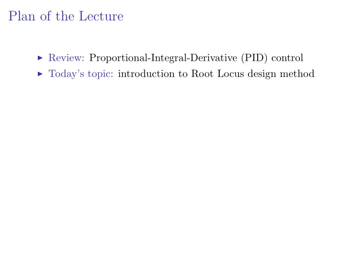plan of the lecture