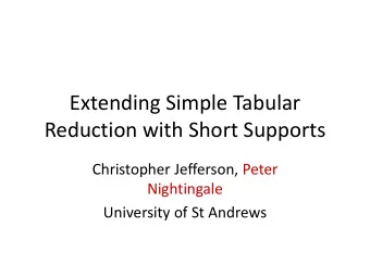 Reduction with Short Supports  Christopher Jefferson, Peter  Nightingale  University of St Andrews