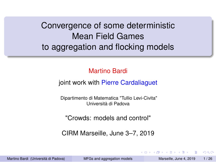 convergence of some deterministic mean field games to