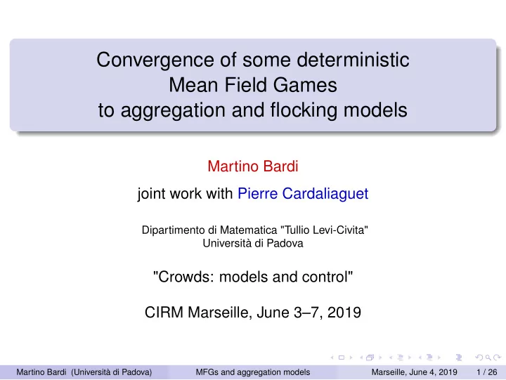 convergence of some deterministic mean field games to