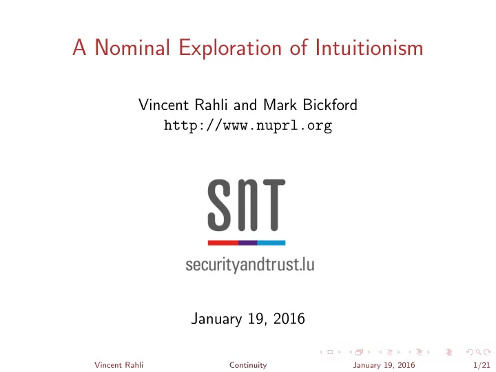a nominal exploration of intuitionism