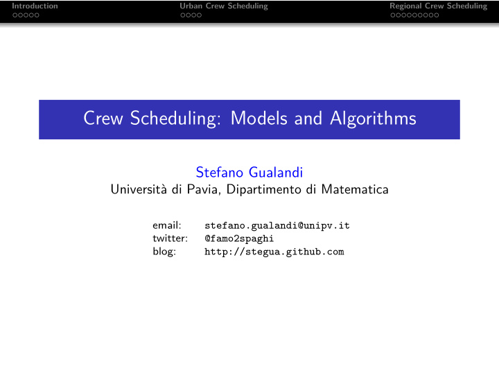 crew scheduling models and algorithms